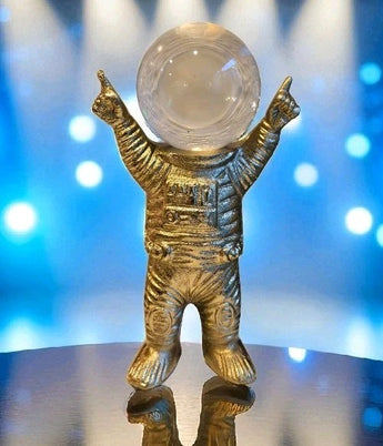 New Retro Pop Art Gold Glass Ball Head Astronaut On the Moon Figurine Room Decor