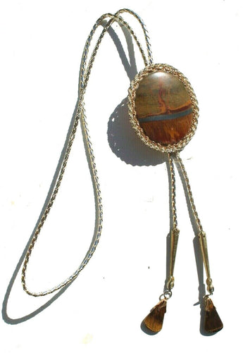 Vtg Gemstone (Agate Stone Geode Crystal) Cowboy Western Bolo Tie Rodeo #15