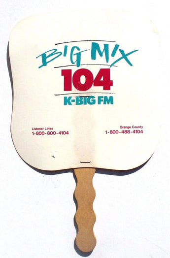 Vintage BIG MIX 104 FM HAND FAN RADIO STATION LOS ANGELES Crew On Back