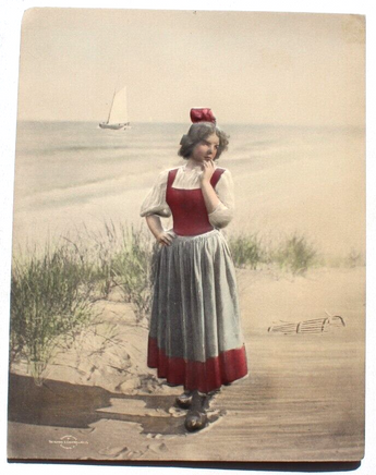 Antique Vtg Girl On Beach Alfred S. Campbell Art Relievo 3-Dimen Embossed Photo