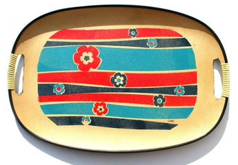 VTG Giftwood Red / White / Blue Mid Century Retro Flower Hippie Serving Tray