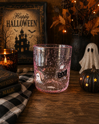 New Purple Glass Holiday Halloween Boo Ghost Barware Beverage Glass Cup Tumbler