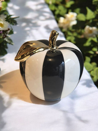 Black & White W/ Gold Circus Stripped Apple Figure Fruit Decoration Home Decor