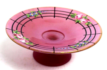 Vintage Antique Victorian Floral Glass Frosted Trinket Dish w/ Base