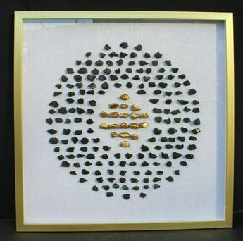 New Gold / Black Shadow Box Aztec Rocks Pebbles Decorative Wall Art Decor