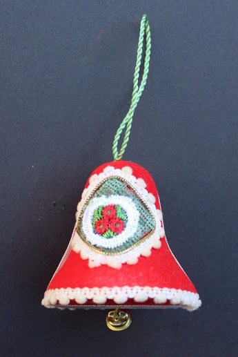 Vintage German Knitted Velvet Large Flower Church Bell Christmas Tree Ornament