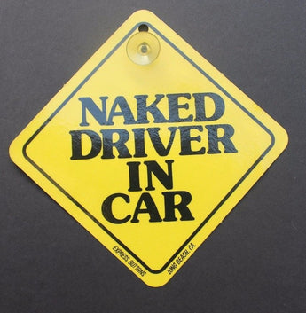 Vtg 1980's "Naked Driver In Car" Funny Humor Suction Cup Car Decal Sign