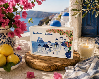 New Portfolio Santorini Greece Postcard Lemon Coastal Travel Candle Room Decor