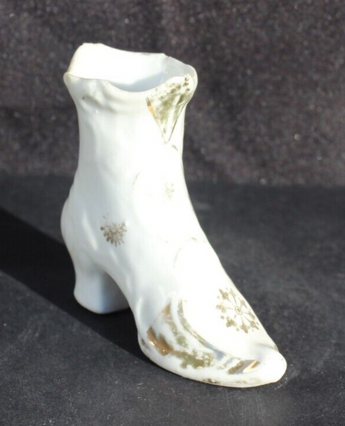 Vintage Miniature Victorian High Heel Boot Ceramic Shoe W/ Gold