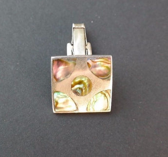 Vtg 1960's Alpaca Sterling Silver Stamped Square CUFF LINK W/ Mother Of Pearl