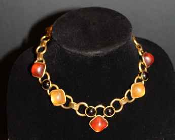 Vintage 1990s Gold BROWN Yellow Chain Choker Fashion Necklace Fashion Jewelry
