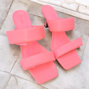 Open Edit Quincy Heeled Sandals Pink Shock Faux Leather Mule Strappy Size 11 M