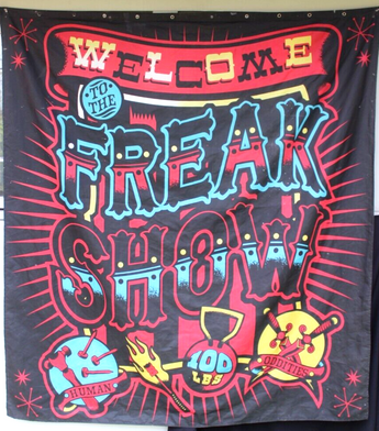 RARE Vtg Large Welcome To The Freak Show Circus Advertising Show Flag Sign 70X77