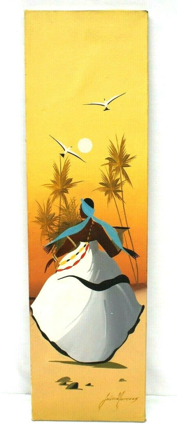 Vtg Mid Century Original Jamie Marques African Jamaican Girl Canvas Art Painting