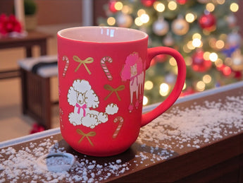 New Red & Pink Poodle Dog Christmas Candy Cane Soft Touch Coffee Tea Mug Gift