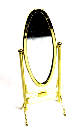 Vtg Antique Dollhouse Mirror Full Oval Length Dressing Tilting Gold Metal Frame