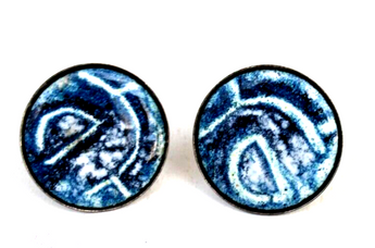 Vintage Gold Frame Retro Art Deco MCM Blue & White Men's Cuff Links