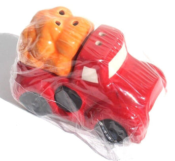 Sealed Red Truck W/ Halloween Pumpkins In Bed Salt And Pepper Shaker Salt N