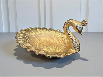 New Gold Metal MCM Swan / Peacock Jewelry Trinket Bowl Dish Room Decor