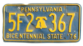 Vintage 1976 Pennsylvania Bicentennial State License Plate NO TAG