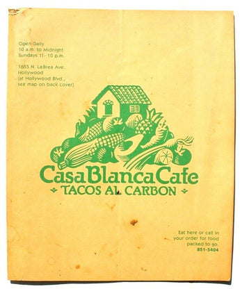 Vtg 1950s Casablanca Cafe Tacos Al Carbon Hollywood CA Ordering Food Menu