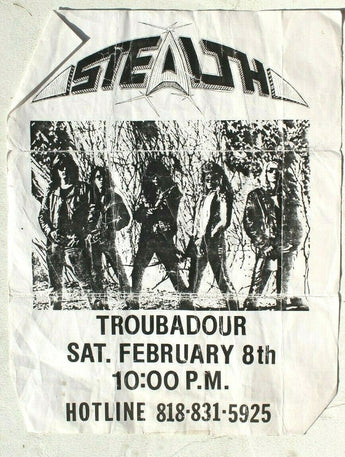 Vtg 1980s 1990s Punk Rock Hair Band Concert Flyer - Stealth (Troubadour) Feb 8th