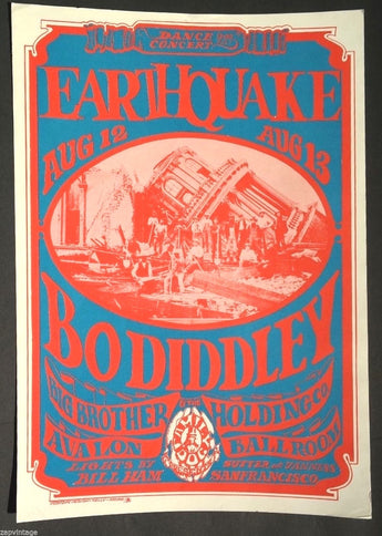 Vtg Big Brother & The Holding Company Bo Diddley Family Dog Earthquake Poster