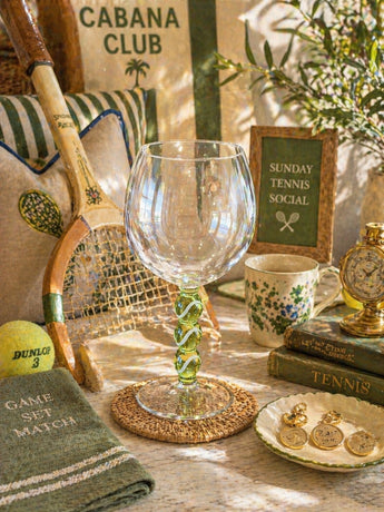 New Novelty Tennis Ball Stem Wine Glass Green Spiral Stem Goblet Barware Gift