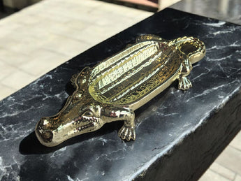 New Funny LARGE Gold Alligator Crocodile Trinket Bowl Dish Room Decor