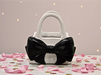 New Large White & Black Bow Purse / Clutch Flower Pot Planter Kitchen Gardening