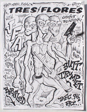 Vtg Dec 9th Tres Flores (Jody Foster Army) At Coconut Teazer Rock Concert Flyer