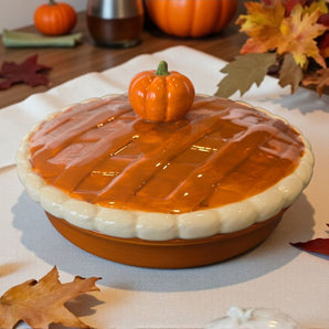 New Brown Ceramic Fall Thanksgiving Pumpkin Pie Baking Dish Pan Storage + Lid