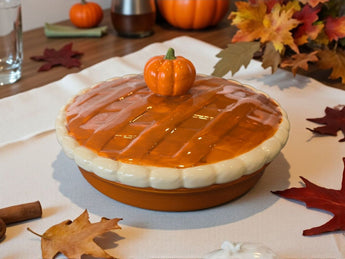 New Brown Ceramic Fall Thanksgiving Pumpkin Pie Baking Dish Pan Storage + Lid