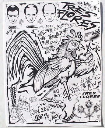 Vtg January 25, 1990s Tres Flores The Troubadour / The Roxy Rock Concert Flyer