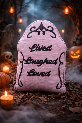 New Purple Large Halloween Tombstone Lived LAUGHED Loved Throw Pillow 18" X 12"