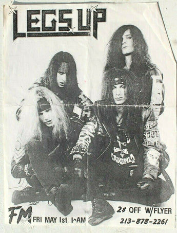 Vtg 1980s 1990s Punk Rock Hair Band Concert Flyer - Legs Up (FM Station) May 1st