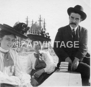 Vintage 1915 Man & Women On Beach Dressed Up Photo Image #1738