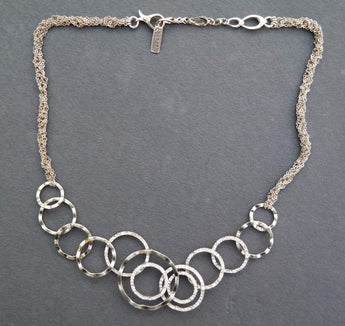 Vtg Stamped LAUNDRY Shelli Segal Linked Rings Hoops W/ Faux Diamonds Necklace