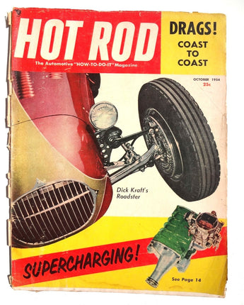 Vintage HOT ROD October 1954 Automotive MAGAZINE (Supercharging) 66 Pages