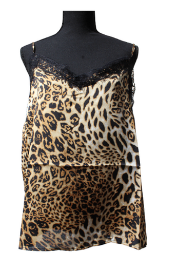 New Cheetah Print Silk Cami Animal Print Summer Tank Top W/ Lace - Lrg