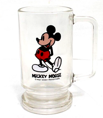 Vintage Disney Mickey Mouse Clear Drinking Cup Glass Beer Mug