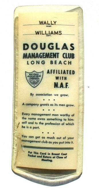 Vintage Douglas Management Club long Beach N.A.F. Pocket Pass