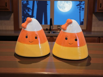 New Girl W/ Bow Candy Corn Halloween Salt & Pepper Shakers Salt N Pepper Decor