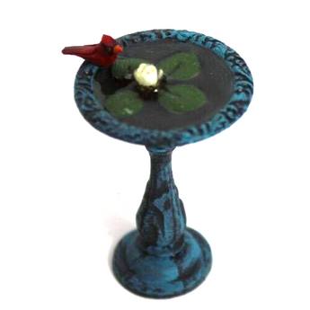 Vtg Metal Old Fashioned Metal Birdbath W/ Bird Miniature Dollhouse 1:12 scale