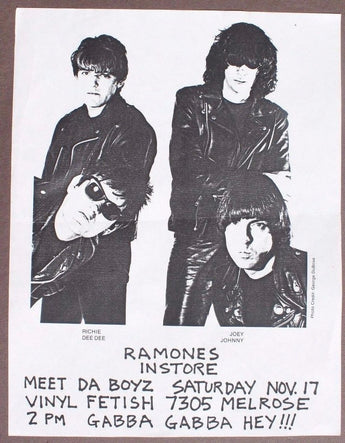 Vtg 1980's Ramones In Store Vinyl Fetish Store Melrose Ave Paper Flyer