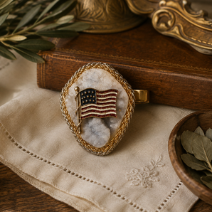 American Flag Gemstone (Agate Stone Geode Crystal) Cowboy Western Tie Clip Decor