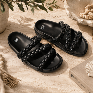 New BP Keaton Flat Slide Sandal Braided Straps Faux Leather Women's 4.5