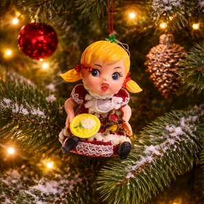 Vintage 1960s Kurt Adler Little Girl and Spider Christmas Tree Ornament Holiday