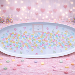New Long Girly Love Pink Pastel Valentine Candy Hearts Party Serving Tray 19"