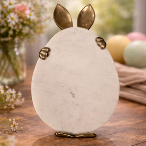 New Party Gold Marble Easter Egg With Metal Bunny Serving Platter / Cheese Board